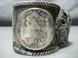 Heavy 221 Grams Native American Navajo Buffalo Sterling Silver Coin Bracelet-Nativo Arts