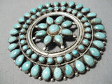 Stunning Vintage Zuni Native American Blue Gem Turquoise Sterling Silver Pin Old-Nativo Arts