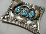 Huge Heavy 100 Gram Vintage Native American Navajo Turquoise Sterling Silver Buckle Old-Nativo Arts