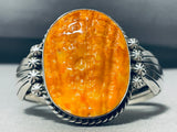 Orange Peel Spiny Oyster Vintage Native American Navajo Sterling Silver Bracelet-Nativo Arts