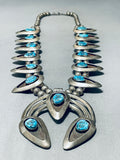 200 Gram Vintage Native American Navajo Turquoise Sterling Silver Squash Blossom Necklace-Nativo Arts