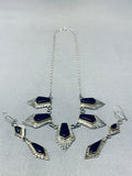 Fantastic Vintage Native American Navajo Jet Sterling Silver Necklace And Earring Set-Nativo Arts