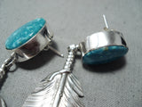 Remarkable Navajo Kingman Turquoise Sterling Silver Earrings Native American-Nativo Arts