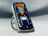 Native American Towering Important Night Sky Kachina Sterling Silver Turquoise Ring-Nativo Arts
