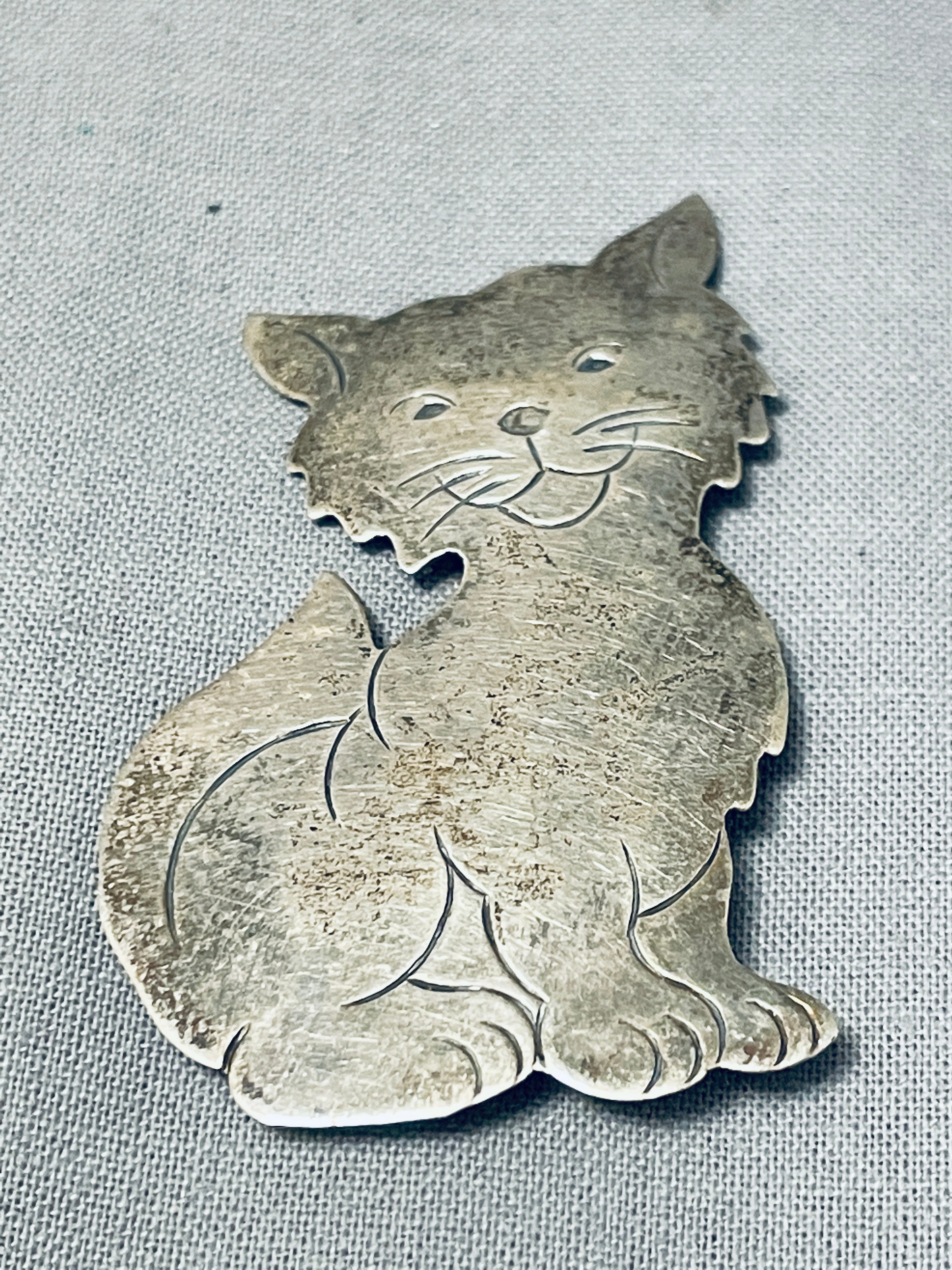 Kitty Cat Sweet Whimsical Vintage Native American Navajo Sterling
