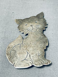 Kitty Cat Sweet Whimsical Vintage Native American Navajo Sterling Silver Pin-Nativo Arts