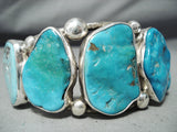 Magnificent Vintage Native American Navajo Kingman Turquoise Sterling Silver Bracelet Old-Nativo Arts