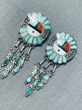One Of The Most Intricate Vintage Native American Zuni Turquoise Sterling Silver Earrings-Nativo Arts