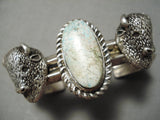 Heavy Thick Vintage Native American Navajo Turquoise Buffalo Sterling Silver Bracelet Old-Nativo Arts