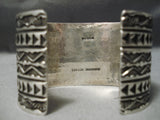 Detailed Huge Heavy Vintage Native American Navajo Sterling Silver Wide Bracelet Cuff-Nativo Arts