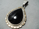Fascinating Vintage Native American Navajo Black Onyx Sterling Silver & Gold Pendant Old-Nativo Arts