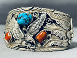 Al Chee Vintage Native American Navajo Eagle Turquoise Sterling Silver Bracelet-Nativo Arts