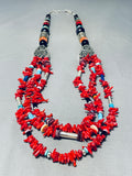 Rare Singer 32 Inches Long Native American Navajo Coral Sterling Silver Necklace-Nativo Arts