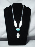 Impressive Navajo Native American Turquoise Sterling Silver Feathers Necklace-Nativo Arts