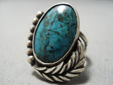 Marvelous Vintage Native American Navajo Blue Diamond Turquoise Sterling Silver Ring Old-Nativo Arts