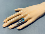 Unique Native American Navajo 2 Kingman Turquoise Sterling Silver Howling Coyote Huge Ring-Nativo Arts