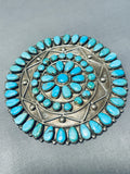 One Of The Largest Vintage Native American Navajo Turquoise Sterling Silver Pin Old-Nativo Arts