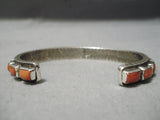Heavy Thick!! Native American Navajo Squared Coral Sterling Silver Bracelet Cuff-Nativo Arts
