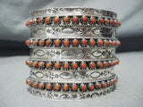 Superior Zuni Native American Coral Sterling Silver Huge Bracelet-Nativo Arts
