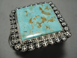One Of The Best Vintage Native American Navajo Squared #8 Turquoise Sterling Silver Bracelet-Nativo Arts