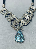 One Of The Best Vintage Native American Navajo Spiderweb Turquoise Sterling Silver Necklace-Nativo Arts