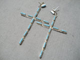 Wonderful Vintage Native American Zuni Turquoise Sterling Silver Cross Earrings Old-Nativo Arts
