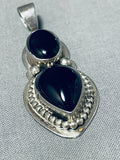 Signed Native American Navajo Jet Stone Sterling Silver Raindrop Pendant-Nativo Arts