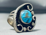 Tremendous Vintage Native American Navajo Kingman Turquoise Sterling Silver Ring-Nativo Arts