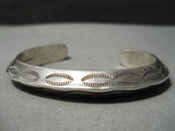 Heavy 52 Gram Thick Vintage Native American Navajo Sterling Silver Sun Stamp Bracelet-Nativo Arts