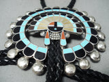 One Of The Biggest Ever Vintage Native American Zuni Turquoise Sterling Silver Bolo Tie-Nativo Arts