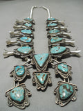 Heavy Huge Vintage Native American Navajo Turquoise Sterling Silver Squash Blossom Necklace Old-Nativo Arts