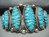 Museum Hand Carved Turquoise Vintage Native American Navajo Sterling Silver Bracelet Old-Nativo Arts