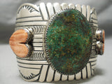 One Of The Best Vintage Native American Navajo Green Turquoise Heart Sterling Silver Bracelet-Nativo Arts