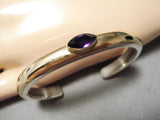 Thick Heavy Vintage Native American Navajo Old Sterling Silver Amethys Sterling Silver Bracelet-Nativo Arts