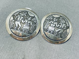 Fascinating Vintage Native American Navajo Sterling Silver Storyteller Round Earrings-Nativo Arts