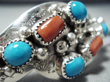 Gorgeous Navajo Native American Turquoise Coral Sterling Silver Hair Barrette-Nativo Arts