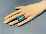 One Of The Most Unique Vintage Native American Navajo Turquoise Inlay Sterling Silver Ring-Nativo Arts