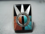 Best Important Vintage Native American Zuni Turquoise Inlay Sterling Silver Spinner Ring-Nativo Arts