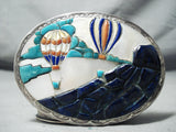 Native American Detailed Vintage Navajo New Mexico Turquoise Air Balloon Sterling Silver Buckle-Nativo Arts