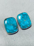 Bobby Johnson Vintage Native American Navajo Turquoise Sterling Silver Earrings-Nativo Arts