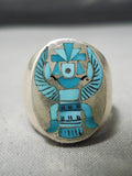 Thick Heavy Vintage Zuni Native American Turquoise Bird Sterling Silver Ring-Nativo Arts