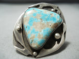 Huge Early #8 Turquoise Vintage Native American Navajo Sterling Silver Ring Old-Nativo Arts