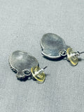 Cute Leaf And Turquoise Vintage Native American Navajo Sterling Silver Earrings Old-Nativo Arts