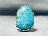 Gigantic Native American Navajo Signed Kingman Turquoise Sterling Silver Ring-Nativo Arts