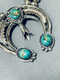 Rare Gilber Turquoise Vintage Native American Navajo Sterling Silver Squash Blossom Necklace-Nativo Arts
