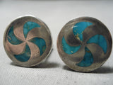 Magnificent Vintage Native American Zuni Blue Gem Turquoise Sterling Silver Cufflinks Old-Nativo Arts