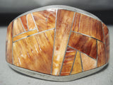 Huge Vintage Native American Navajo Emery Yazzie Shell Sterling Silver Bracelet-Nativo Arts