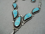 Amazing Vintage Native American Zuni Blue Gem Turquoise Sterling Silver Earrings Necklace-Nativo Arts