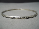 Hand Tooled Vintage Navajo Sterling Silver Native American Bangle Bracelet Old-Nativo Arts