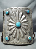 Astonishing Vintage Native American Navajo Blue Gem Turquoise Sterling Silver Bowguard Old-Nativo Arts